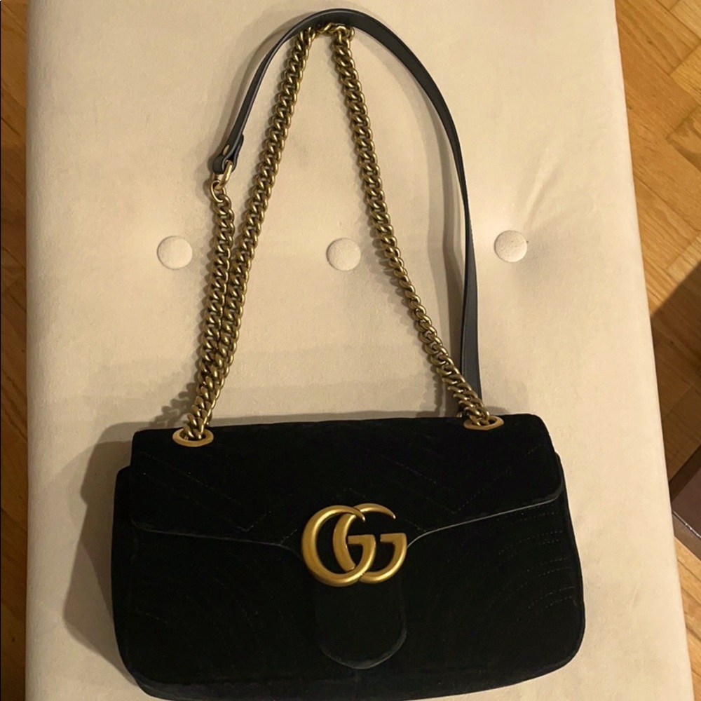Authentic Gucci Marmont Black Velvet Handbag